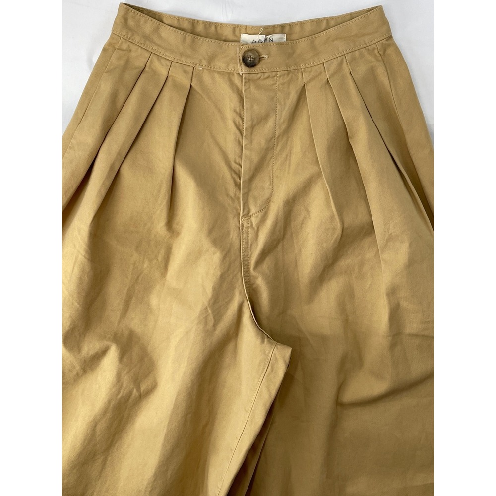 Doen Wide Leg Pleated Cotton Pants in Khaki - Picture 4 of 5